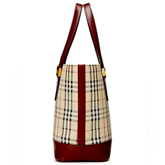 BURBERRY Burgundy House Check Canvas Handbag w/COA, EUC - Picture 3 of 7